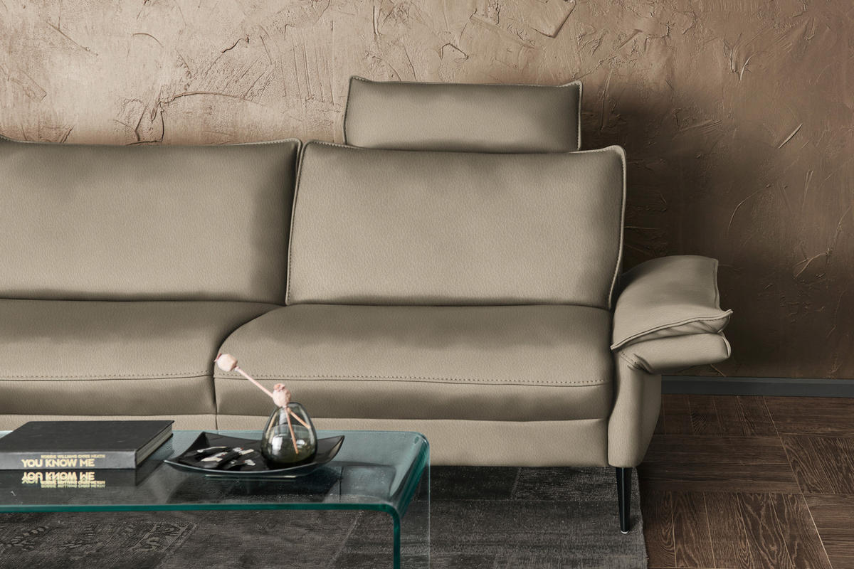 ECKSOFA in Echtleder Greige  - Greige/Schwarz, Design, Leder/Metall (172/334cm) - Hukla