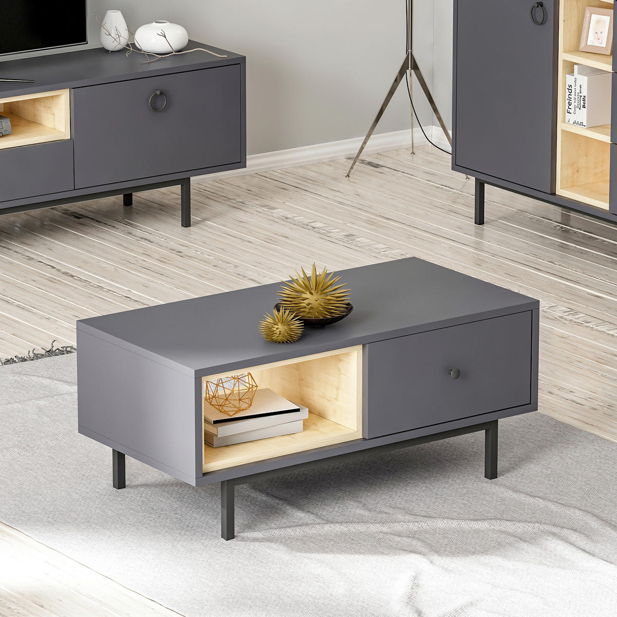 SOFFBORD - svart/antracit, Design, metall/trämaterial (90/45/40cm) - Livetastic