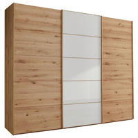 SCHWEBETÜRENSCHRANK 300/217/67 cm 3-türig Weiß, Eiche Bianco  - Eiche Bianco/Weiß, Natur, Glas/Holz (300/217/67cm) - Linea Natura