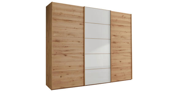 SCHWEBETÜRENSCHRANK 300/217/67 cm 3-türig Weiß, Eiche Bianco - Eiche Bianco/Weiß, Natur, Glas/Holz (300/217/67cm) - Linea Natura