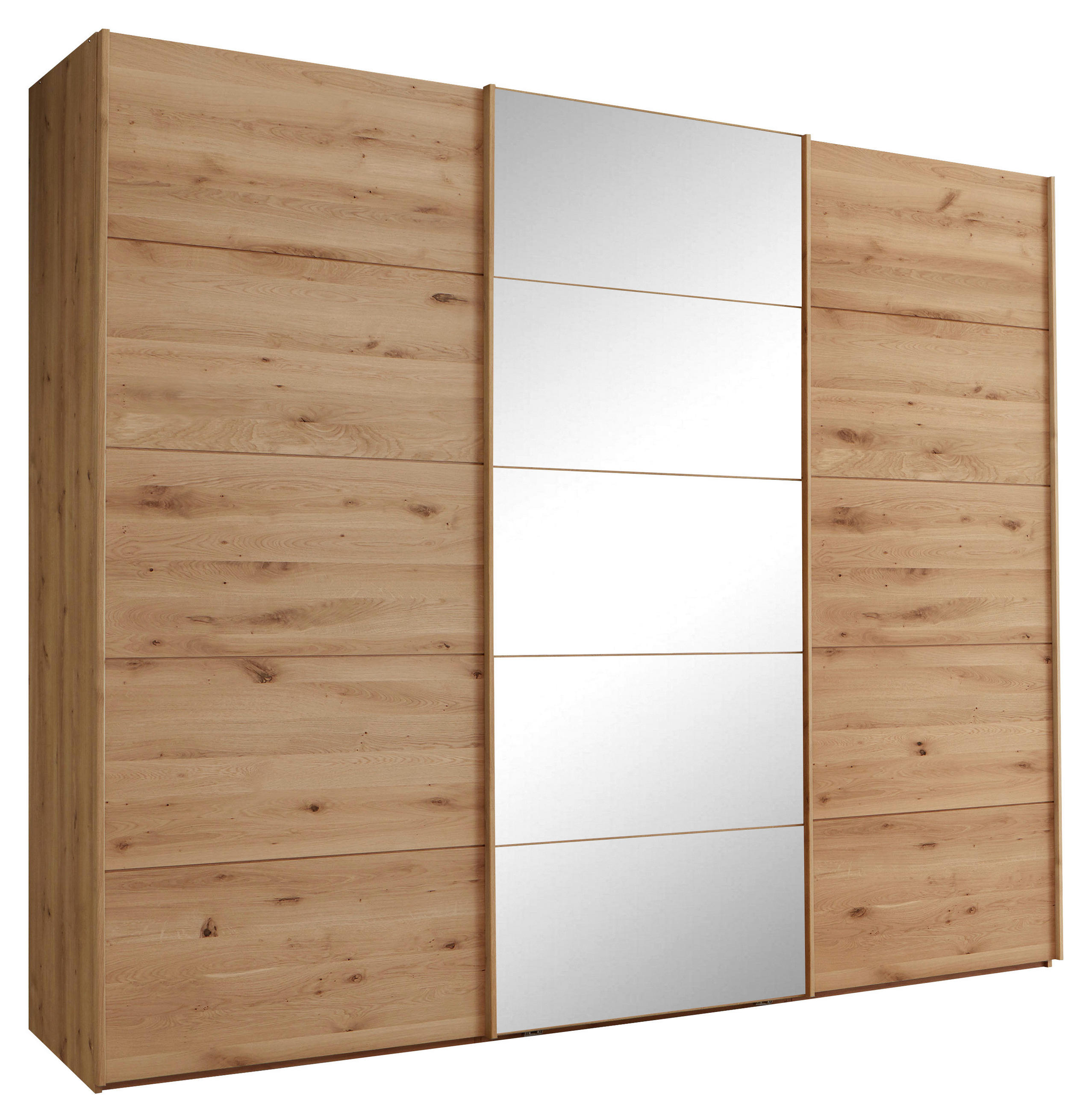 SCHWEBETÜRENSCHRANK 250/217/67 cm 3-türig Eiche Bianco  - Eiche Bianco, Natur, Glas/Holz (250/217/67cm) - Linea Natura
