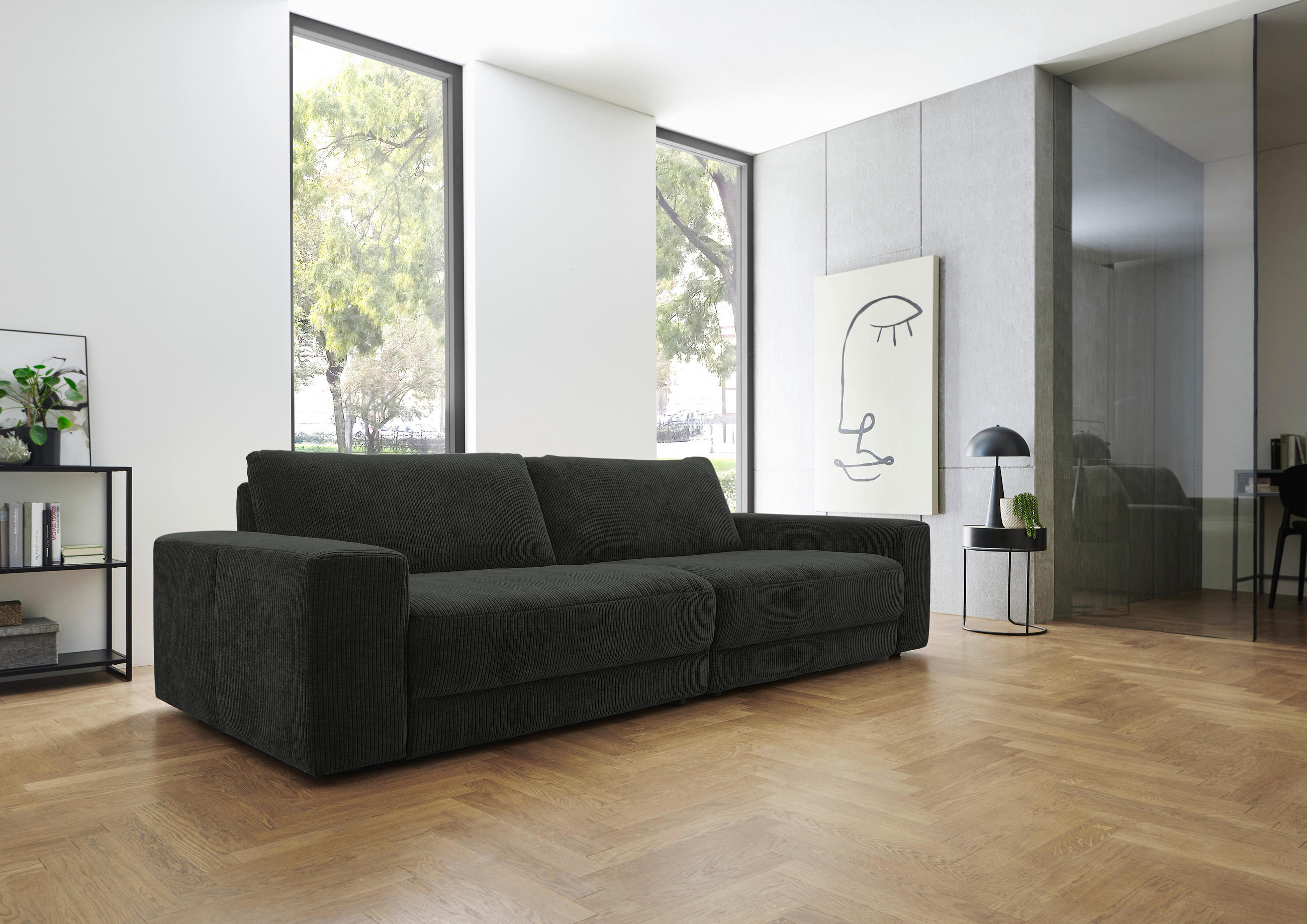 BIGSOFA in Chenille, Jacquard Anthrazit  - Anthrazit/Schwarz, Design, Kunststoff/Textil (270/83/125cm) - Niels Andersson
