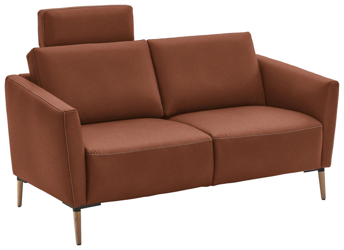 2-SITZER-SOFA  in Echtleder Cognac   - Eichefarben/Cognac, Natur, Leder/Holz (182/86/87cm) - Valnatura
