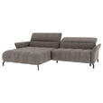 ECKSOFA Taupe Flachgewebe Rücken echt, Kopfteilverstellung, Sitztiefenverstellung  - Taupe/Schwarz, KONVENTIONELL, Textil/Metall (175/272cm) - Carryhome
