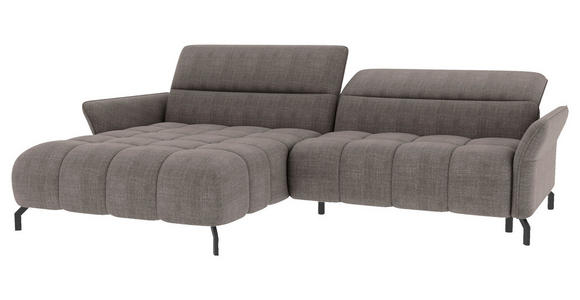 ECKSOFA Taupe Flachgewebe Rücken echt, Kopfteilverstellung, Sitztiefenverstellung  - Taupe/Schwarz, KONVENTIONELL, Textil/Metall (175/272cm) - Carryhome