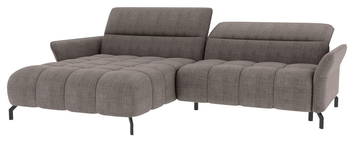 ECKSOFA Taupe Flachgewebe Rücken echt, Kopfteilverstellung, Sitztiefenverstellung  - Taupe/Schwarz, KONVENTIONELL, Textil/Metall (175/272cm) - Carryhome