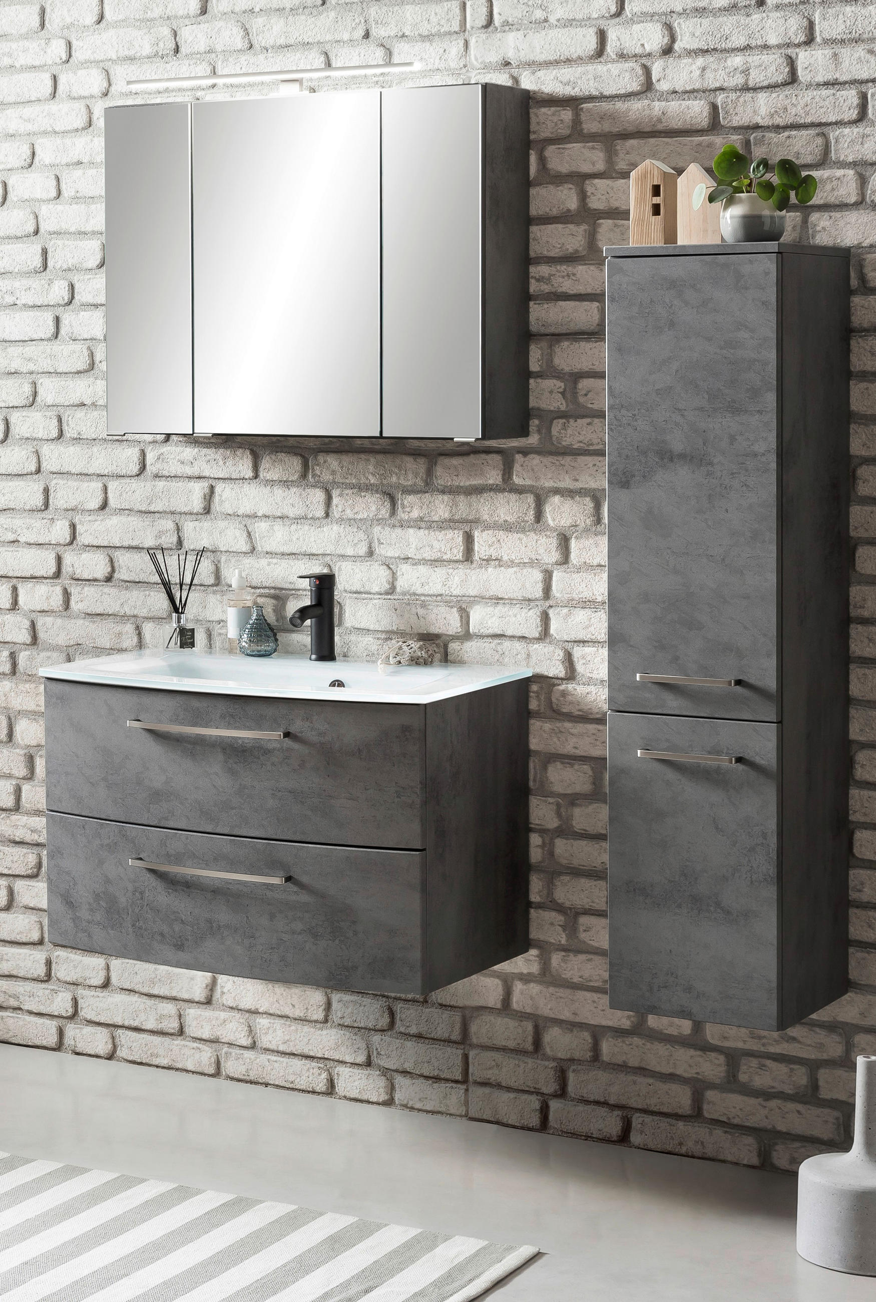 BADEZIMMER in 110 cm - Weiß/Grau, KONVENTIONELL, Glas/Holzwerkstoff (110cm) - Held