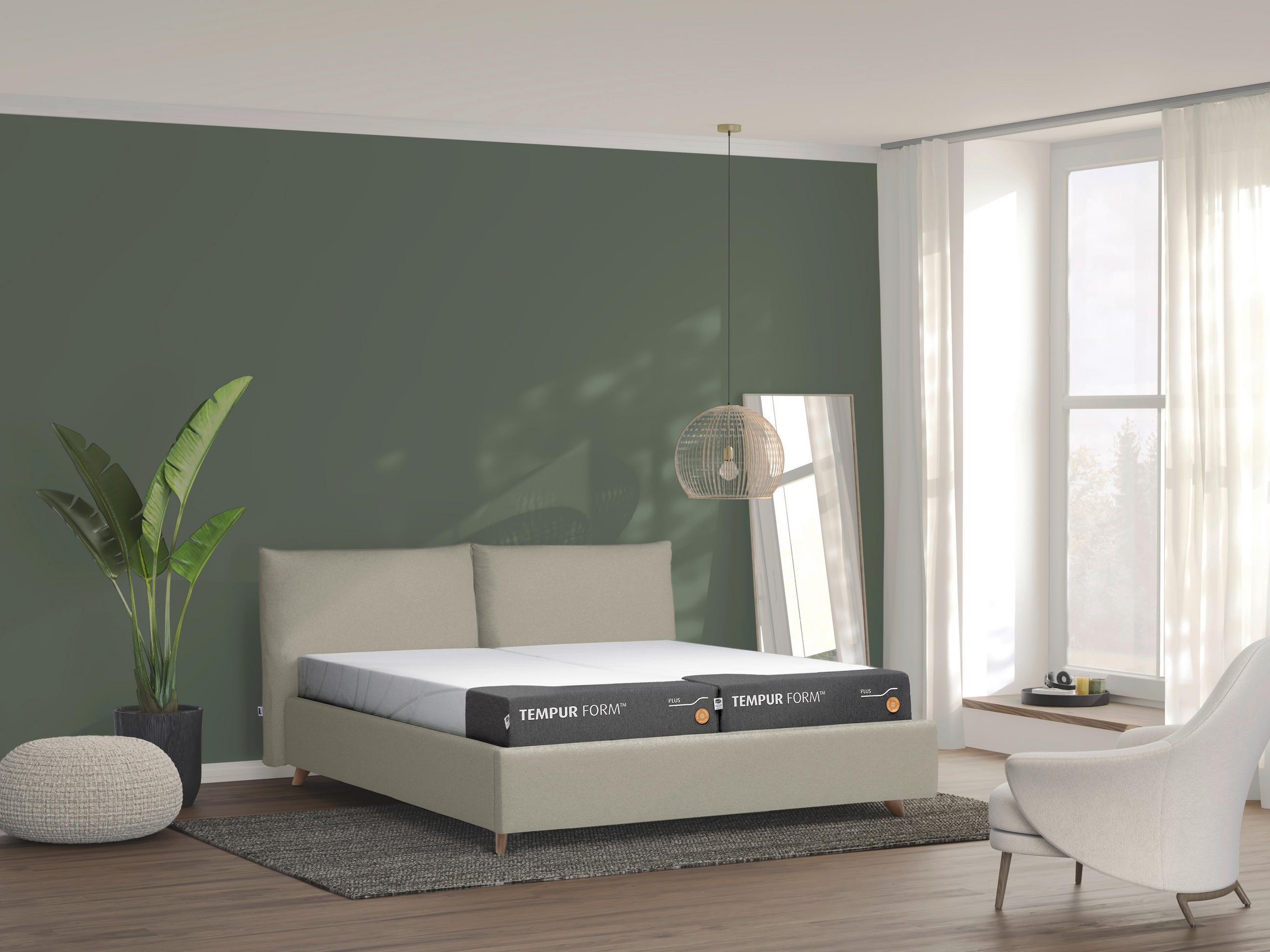 POLSTERBETT 180/200 cm,  in Beige,  - Eichefarben/Beige, KONVENTIONELL, Holz/Textil (180/200cm) - Tempur