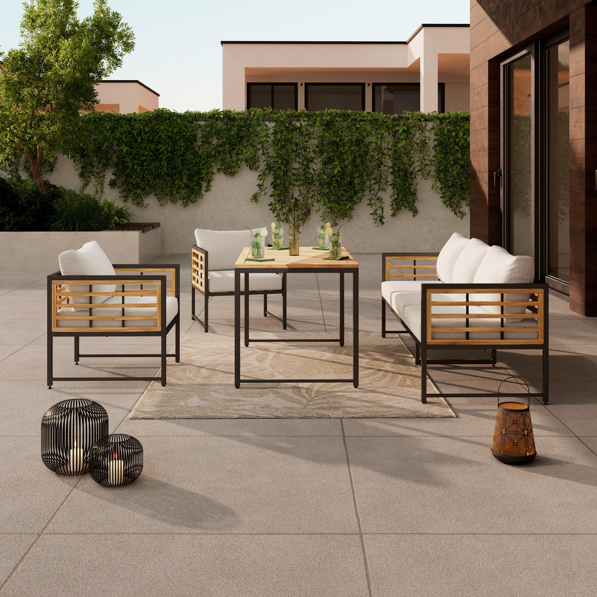 GARTENTISCH Holz, Metall rechteckig  - Schwarz/Naturfarben, MODERN, Holz/Metall (120/65/70cm) - Ambia Garden