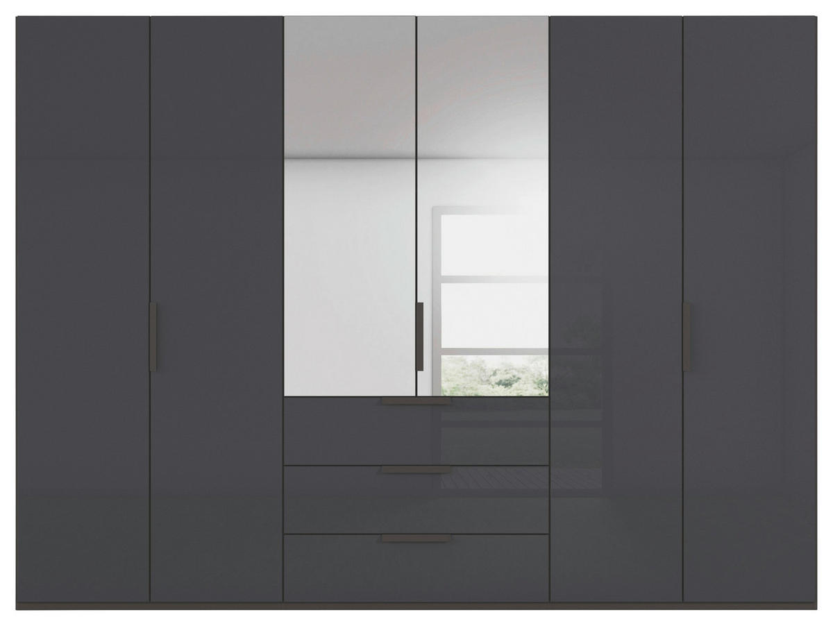 DREHTÜRENSCHRANK 301/235/61 cm,  in Graphitfarben, 6-türig  - Graphitfarben, Basics, Glas/Holzwerkstoff (301/235/61cm) - Novel