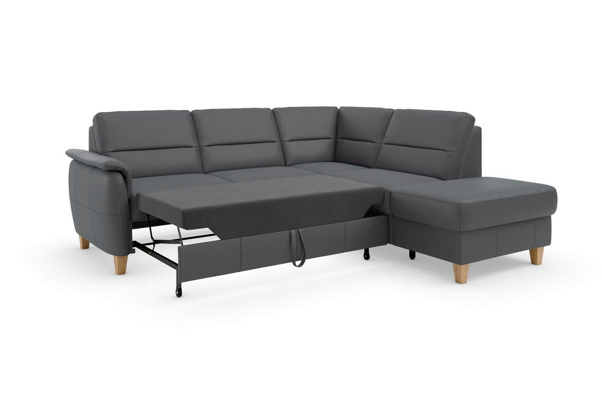 ECKSOFA PALMERA E Schwarz Kombination Echtleder/Stoff Mikrofaser Stauraum  - Eichefarben/Schwarz, Basics, Leder/Holz (236/212cm) - Sit & More