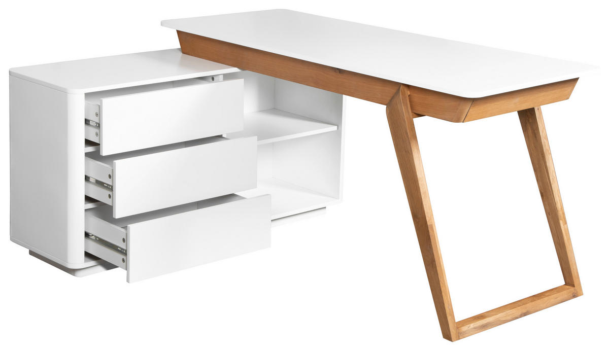 SAROKÍRÓASZTAL  - tölgyfa színű/fehér, Modern, faalapú anyag/fa (150/120/75cm) - Livetastic