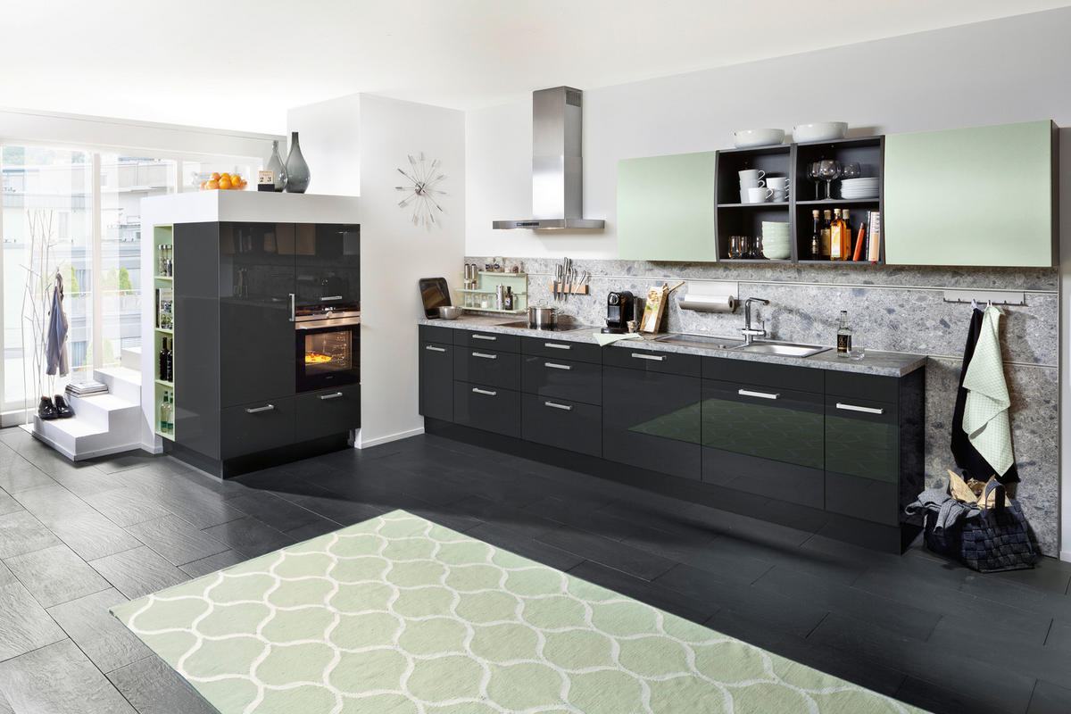 KUCHYŇA NA MIERU FINA - čierna/pastelová zelená, Design, kompozitné drevo - Novel