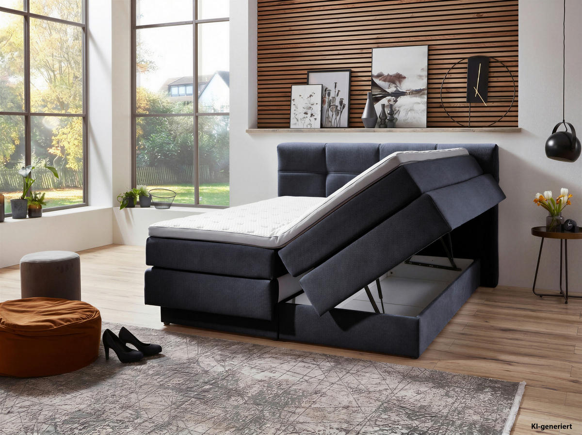 BOXSPRINGBETT 160/200 cm  Blau  - Blau/Schwarz, Konventionell, Kunststoff/Textil (160/200cm) - Carryhome