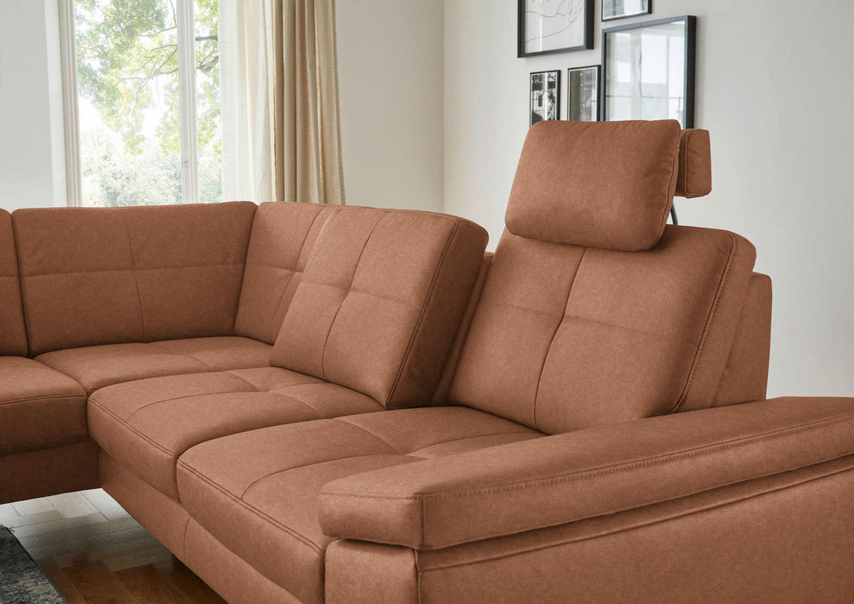 ECKSOFA in Lederlook, Mikrofaser Braun  - Schwarz/Braun, Design, Textil/Metall (194/261cm) - Beldomo System