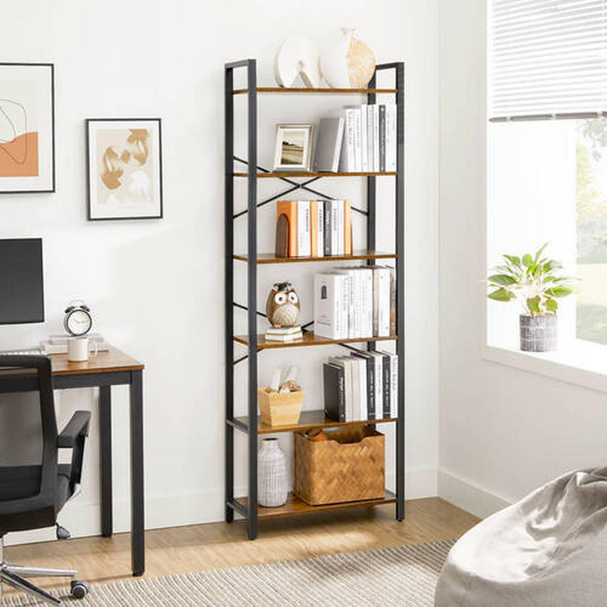 REGAL  66/186/30 cm  - Schwarz/Braun, Trend, Holzwerkstoff/Metall (66/186/30cm) - Boxxx