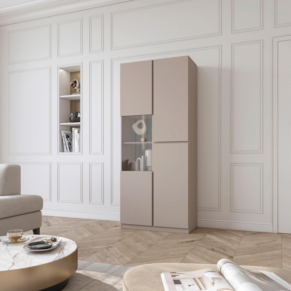 VITRINE  in Taupe  - Taupe, Design, Glas/Holzwerkstoff (79,4/187,5/40cm) - MID.YOU