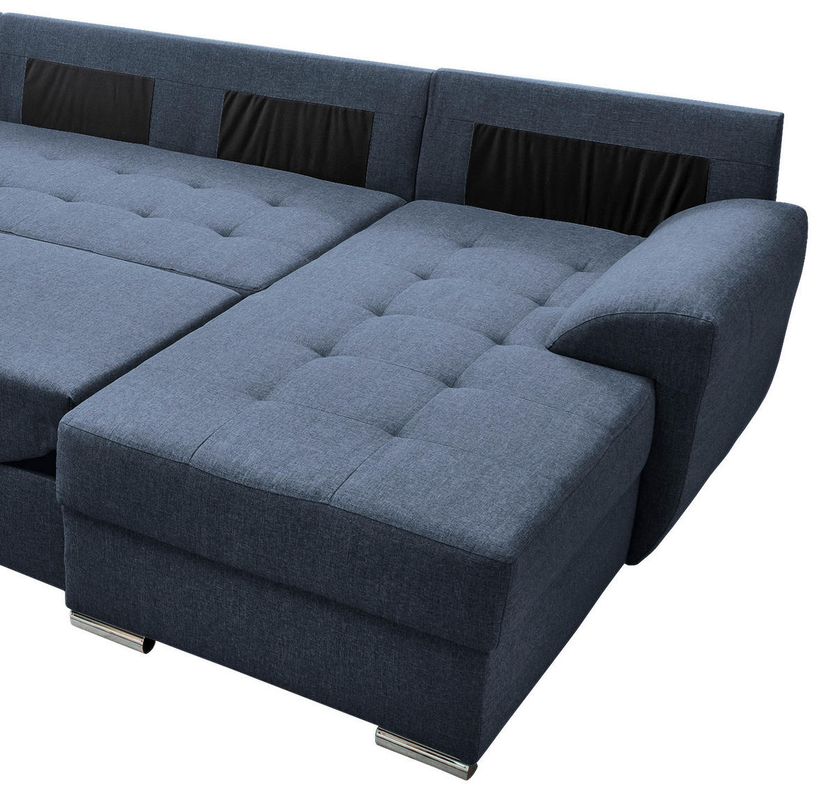 WOHNLANDSCHAFT Blau Mikrofaser  - Chromfarben/Blau, KONVENTIONELL, Textil/Metall (218/292/156cm) - Livetastic