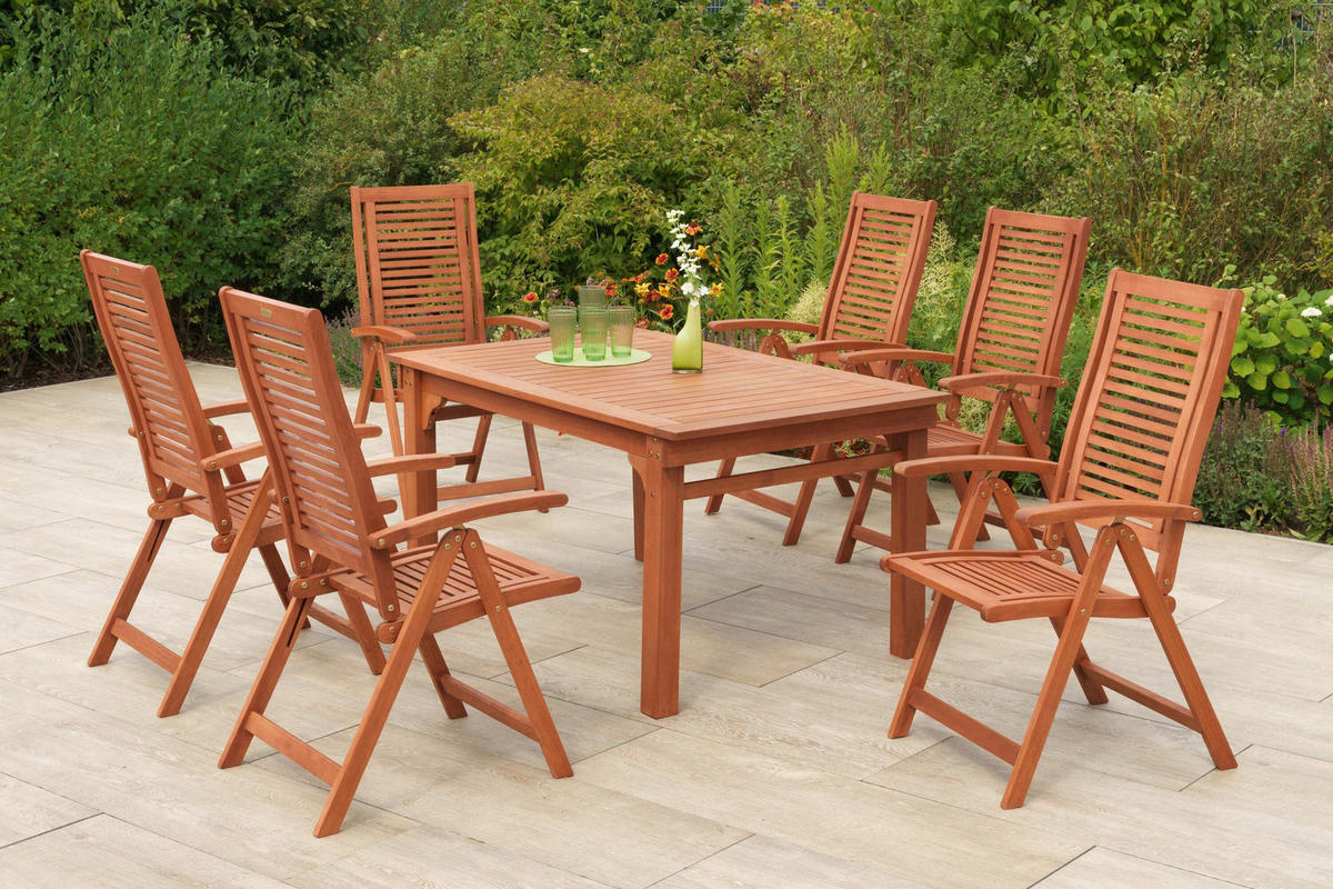 GARTENTISCHGRUPPE Eukalyptusholz Hartholz  - Eukalyptusholzfarben, KONVENTIONELL, Holz - Gardenson