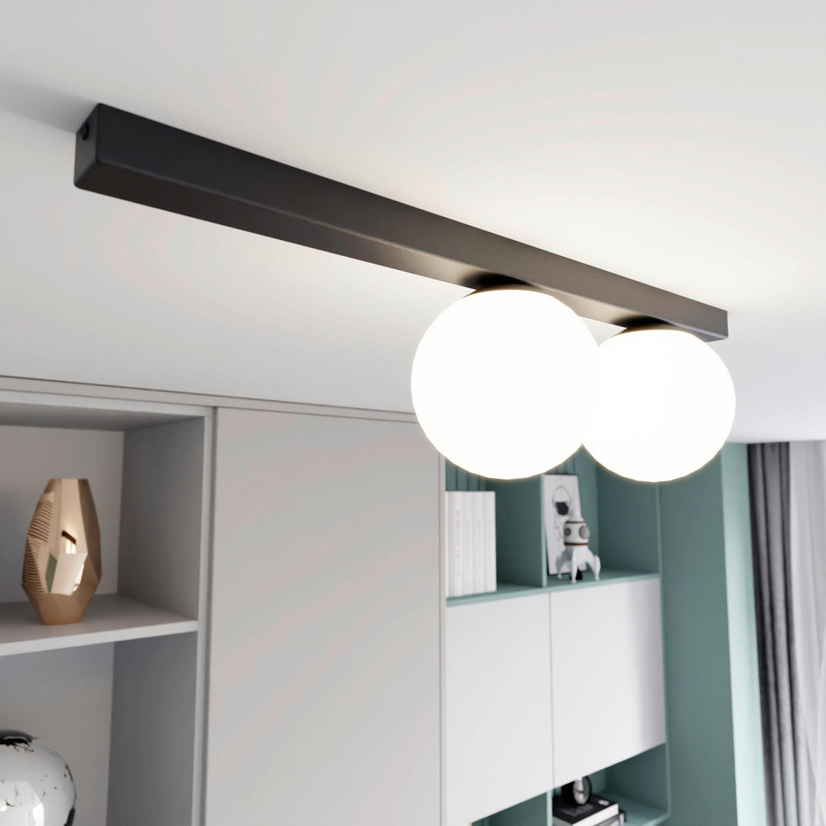 DECKENLEUCHTE 60/14/17 cm  - Schwarz, KONVENTIONELL, Glas/Metall (60/14/17cm)