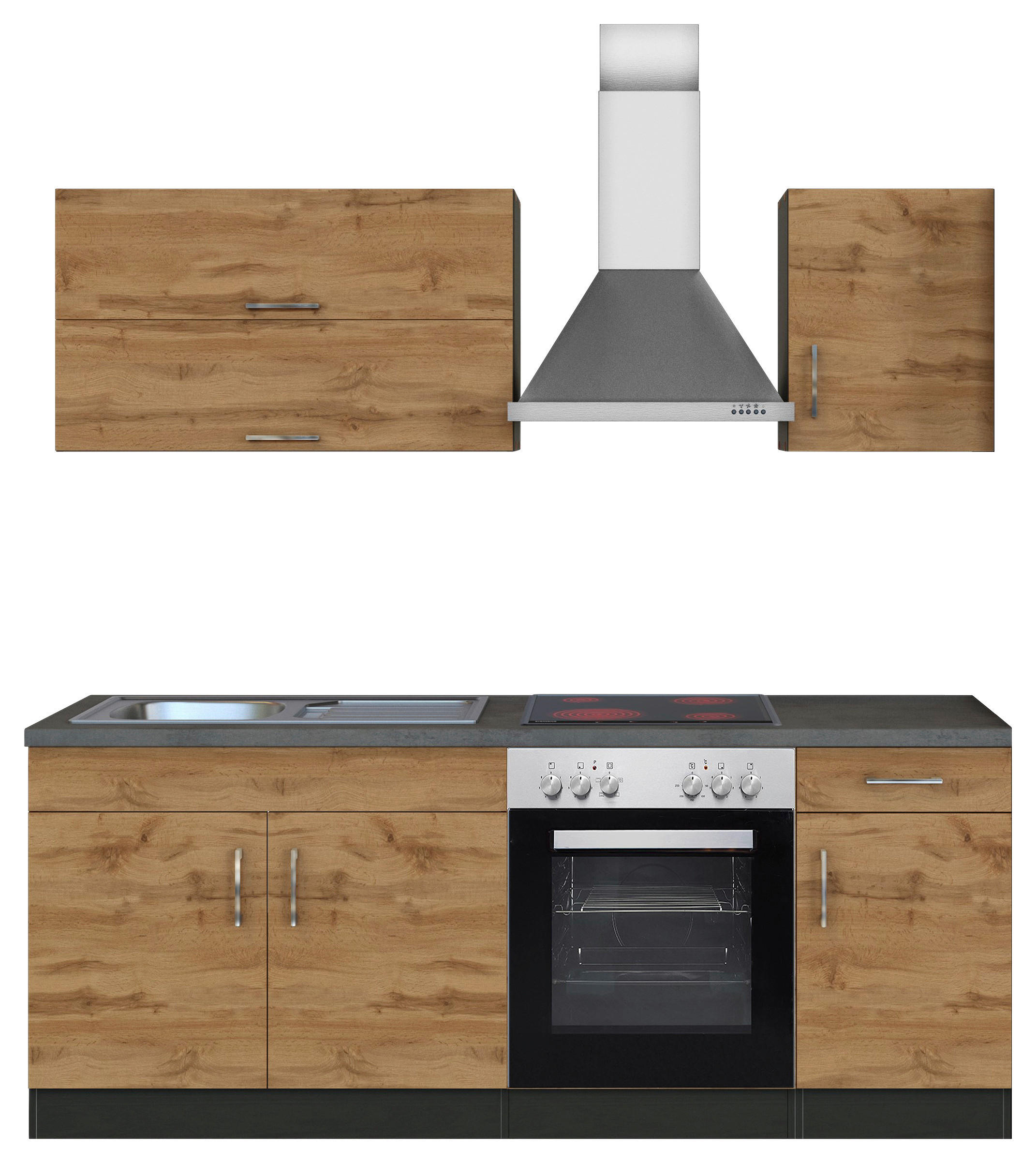 KÜCHENBLOCK 210 cm   in Schieferfarben, Eiche Wotan  - Chromfarben/Schieferfarben, MODERN, Holzwerkstoff/Metall (210cm) - Held