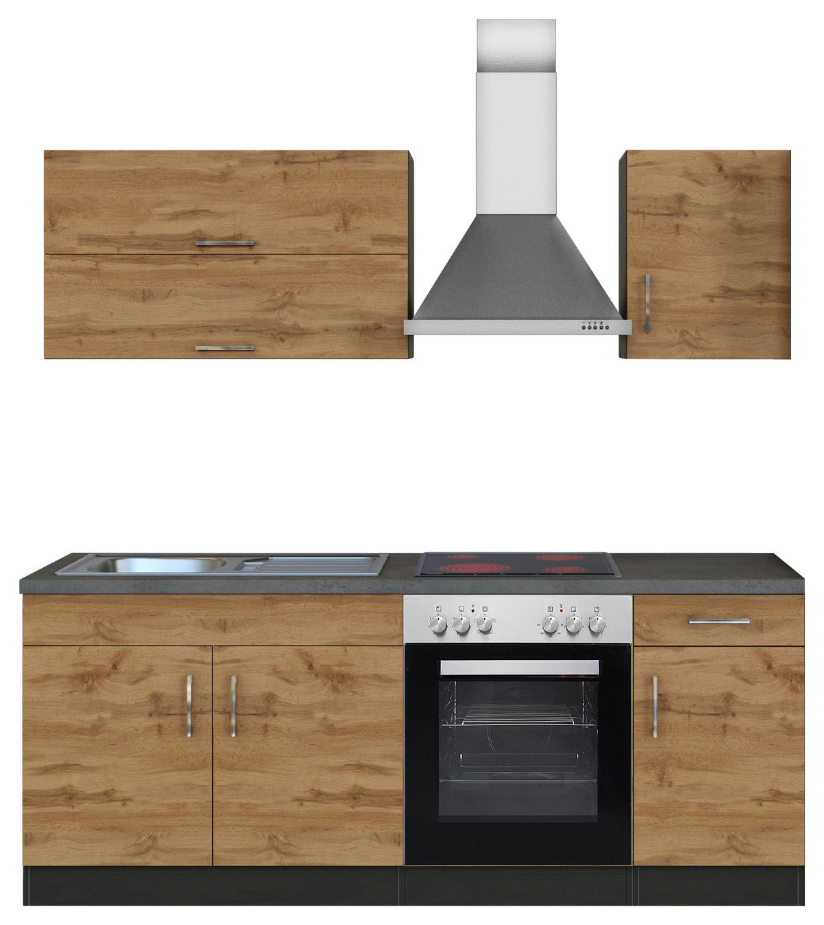 KÜCHENBLOCK 210 cm   in Schieferfarben, Eiche Wotan  - Chromfarben/Schieferfarben, Modern, Holzwerkstoff/Metall (210cm) - Held