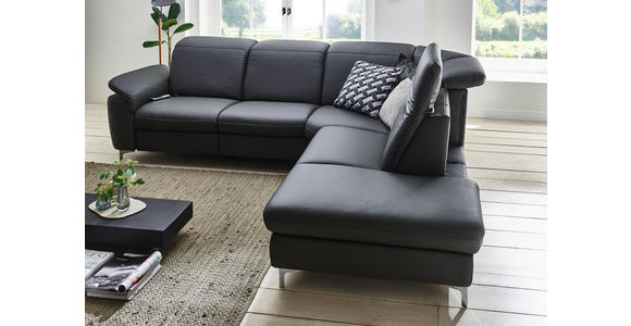 WOHNLANDSCHAFT in Leder Anthrazit - Chromfarben/Anthrazit, KONVENTIONELL, Leder/Metall (289/242cm) - Cantus
