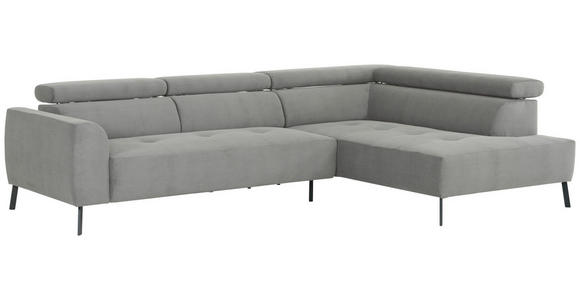 ECKSOFA Hellgrau Feincord - Hellgrau/Schwarz, Design, Textil/Metall (280/205cm) - Xora