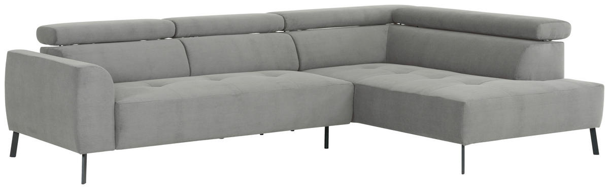 ECKSOFA in Feincord Hellgrau  - Hellgrau/Schwarz, Design, Textil/Metall (280/205cm) - MID.YOU