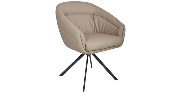 ARMLEHNSTUHL  in Eisen Echtleder pigmentiert  - Taupe/Schwarz, Design, Leder/Metall (62/82/64cm) - Belluti