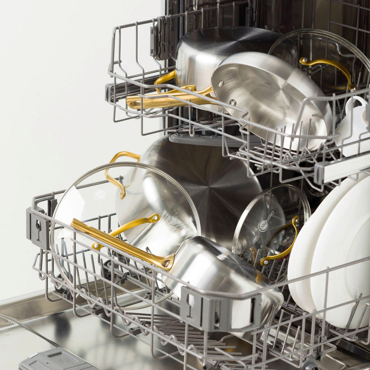 KOCHTOPFSET Padova Reserve 3-teilig  - Edelstahlfarben/Goldfarben, Basics, Glas/Metall - GreenPan