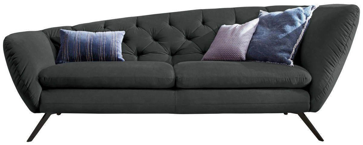 CHESTERFIELD-SOFA in Mikrofaser Schwarz, Dunkelgrau  - Dunkelgrau/Schwarz, Design, Textil/Metall (223/84/90cm) - Pure Home Lifestyle