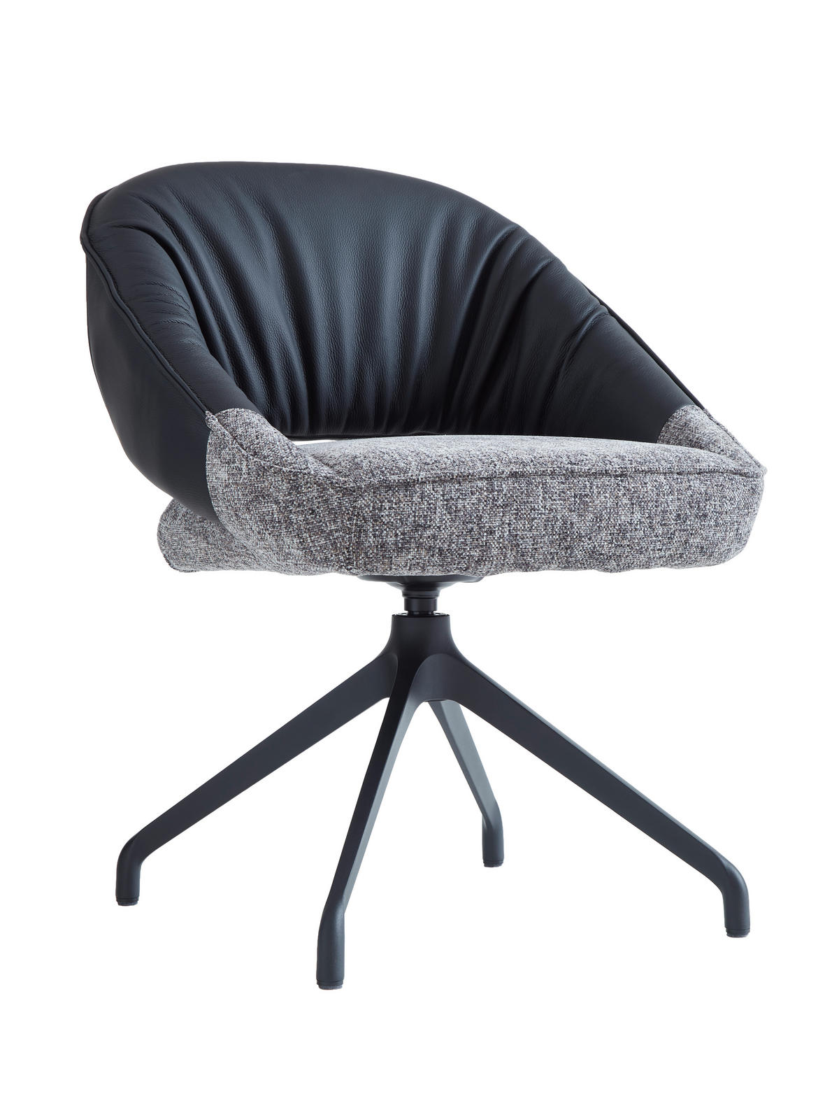 ARMLEHNSTUHL  Sitzfläche 360° drehbar, automatische Rückholfunktion Leinenoptik Echtleder  Grau, Schwarz  - Schwarz/Grau, Design, Leder/Textil (60/81/63.5cm) - Dieter Knoll