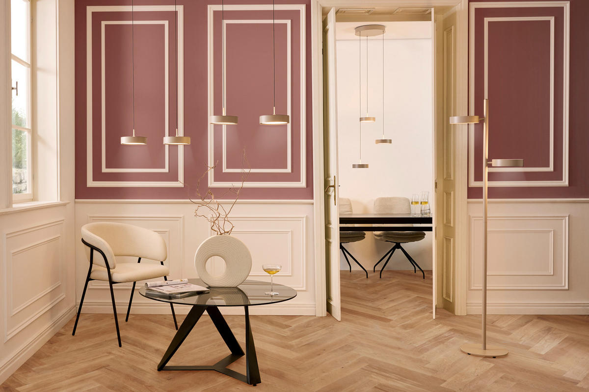 ZÁVESNÉ LED SVIETIDLO, 46.5/180 cm  - piesková, Design, kov (46.5/180cm) - Dieter Knoll