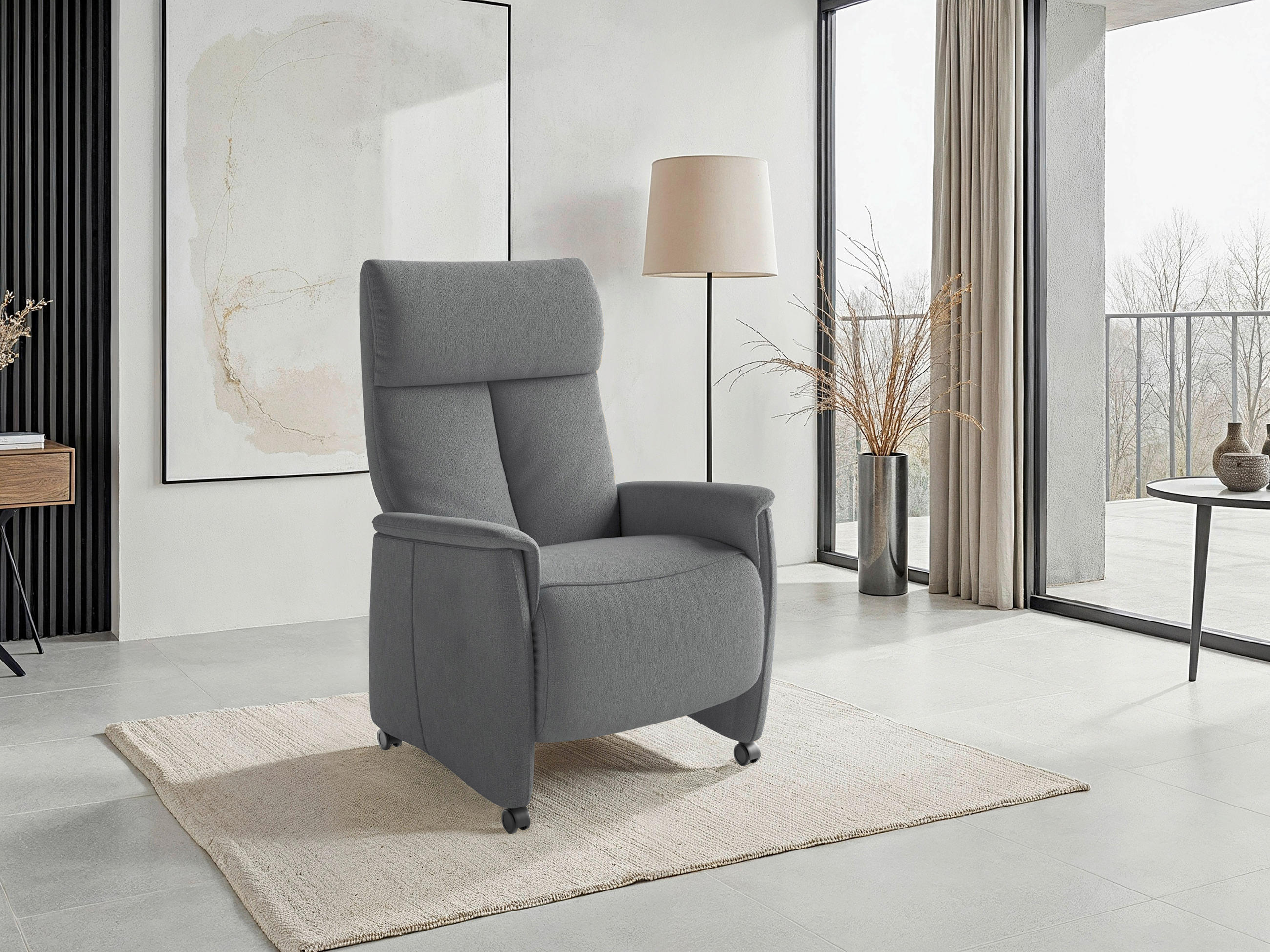 RELAXSESSEL TV CREMONA COMFORT E L3 Flachgewebe Kopfteilverstellung, Fußteilverstellung, Rücken echt    - Schwarz/Grau, Basics, Kunststoff/Textil (76/114/84cm) - Sit & More