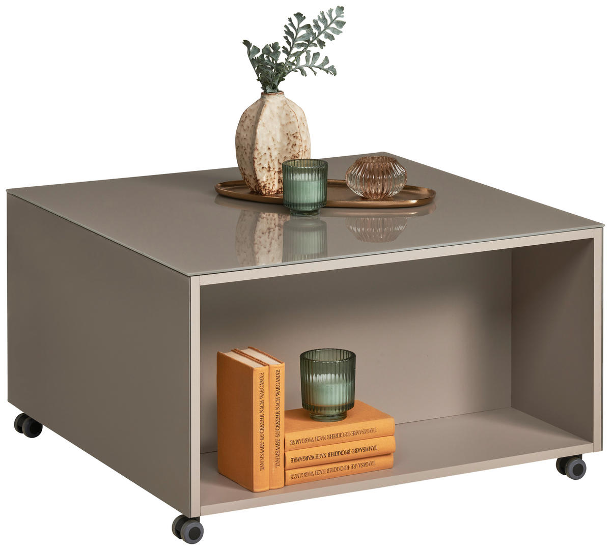 COUCHTISCH Flachglas 75/75/42 cm rechteckig Taupe  - Taupe, Design, Glas/Holzwerkstoff (75/75/42cm) - Novel