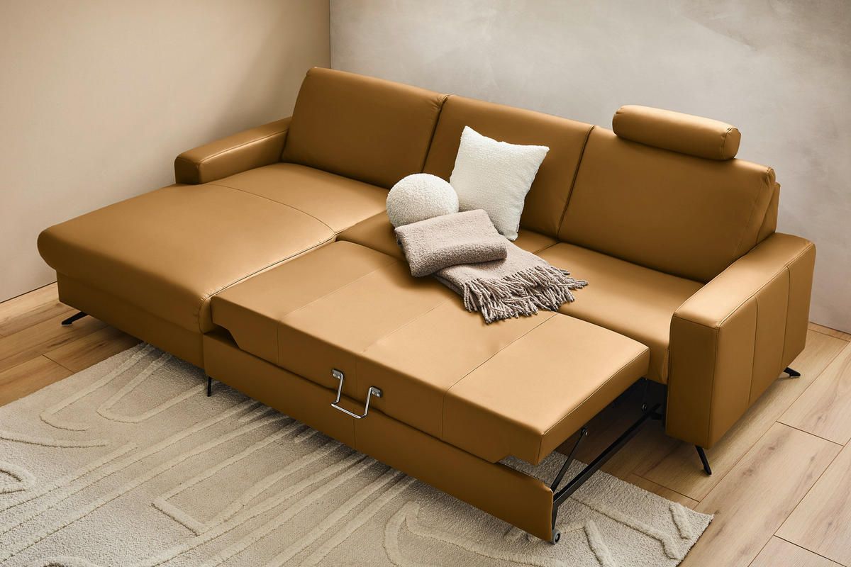 ECKSOFA in Echtleder Currygelb  - Currygelb/Schwarz, Design, Leder/Metall (165/267cm) - Lomoco