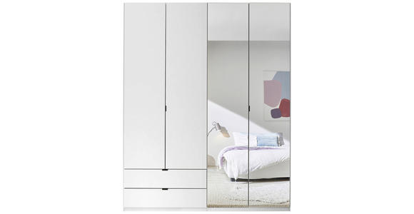 DREHTÜRENSCHRANK 180/225,5/57 cm,  in Weiß, 4-türig  - Schwarz/Weiß, KONVENTIONELL, Glas/Holzwerkstoff (180/225,5/57cm) - Xora