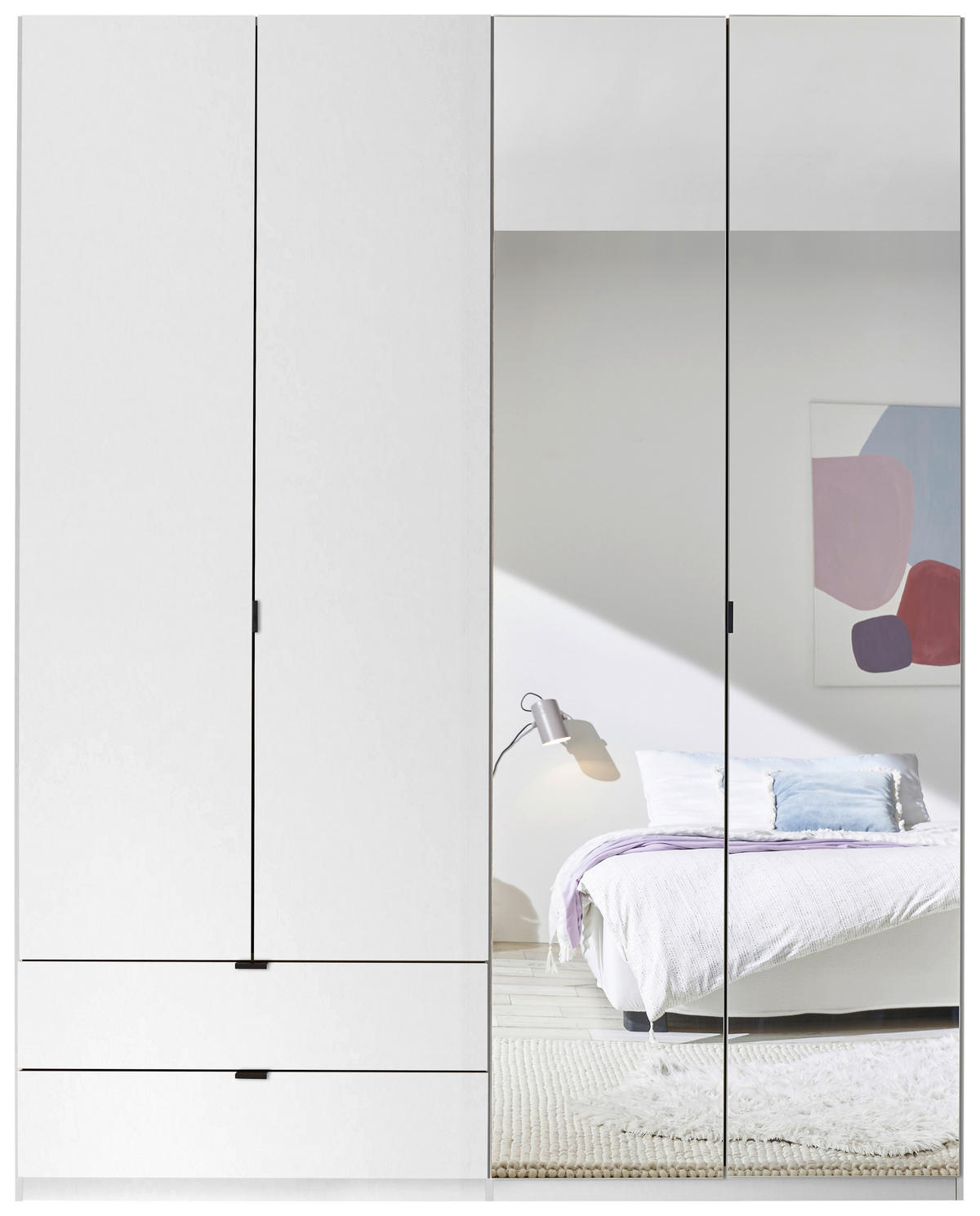 DREHTÜRENSCHRANK 180/225,5/57 cm,  in Weiß, 4-türig  - Schwarz/Weiß, KONVENTIONELL, Glas/Holzwerkstoff (180/225,5/57cm) - Xora
