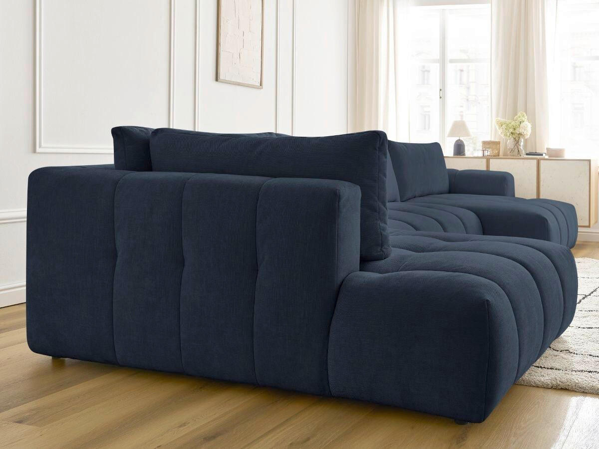 WOHNLANDSCHAFT  FUJI  Dunkelblau Leinenoptik  - Schwarz/Dunkelblau, MODERN, Kunststoff/Textil (204/377/160cm)