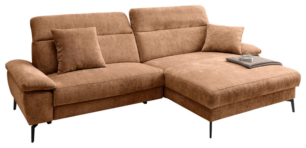 ECKSOFA Chenille Koralle  - Koralle/Schwarz, Konventionell, Textil/Metall (300/178cm) - Livetastic