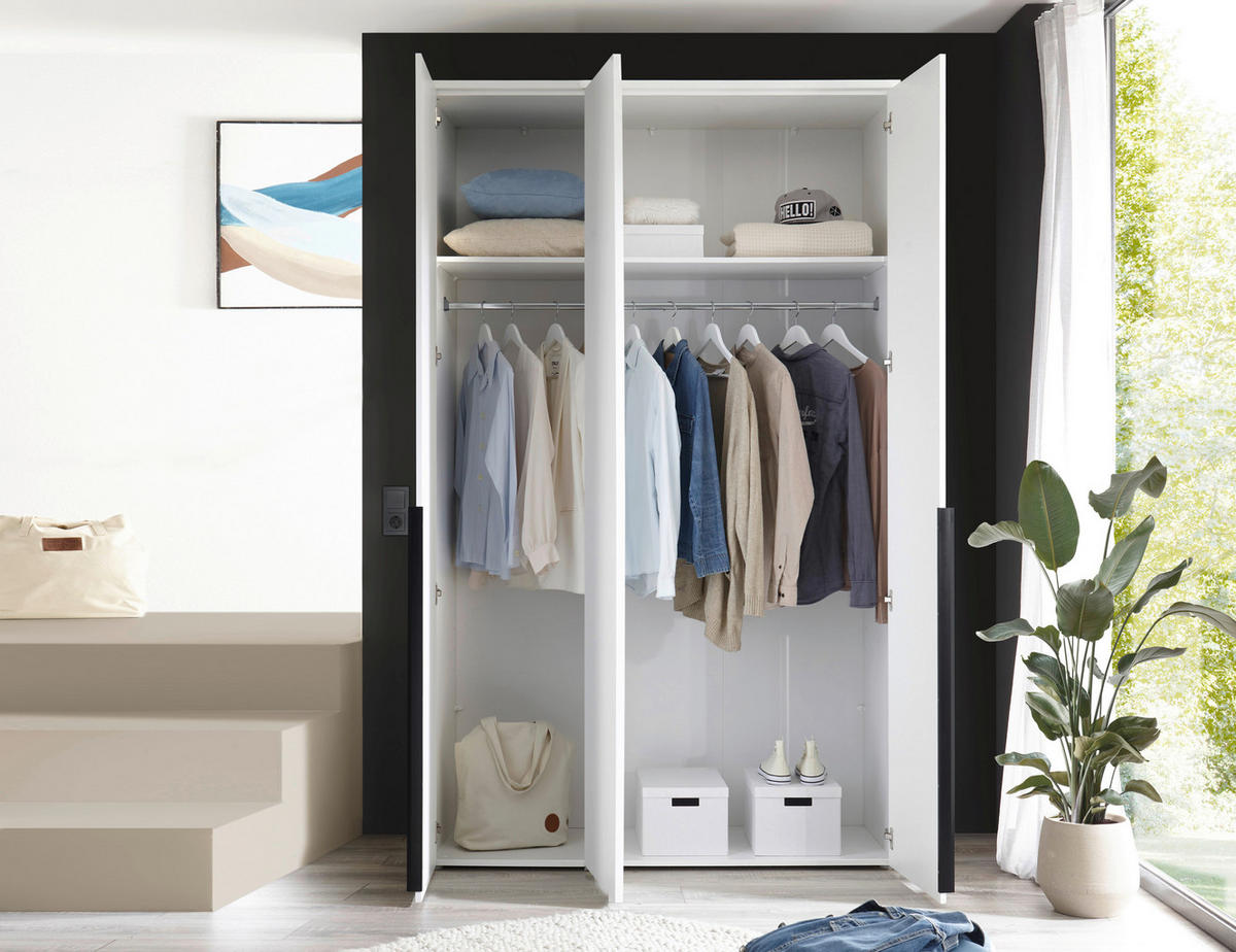 DREHTÜRENSCHRANK 135/225/52 cm 3-türig Weiß  - Schwarz/Weiß, MODERN, Holzwerkstoff/Kunststoff (135/225/52cm) - MID.YOU