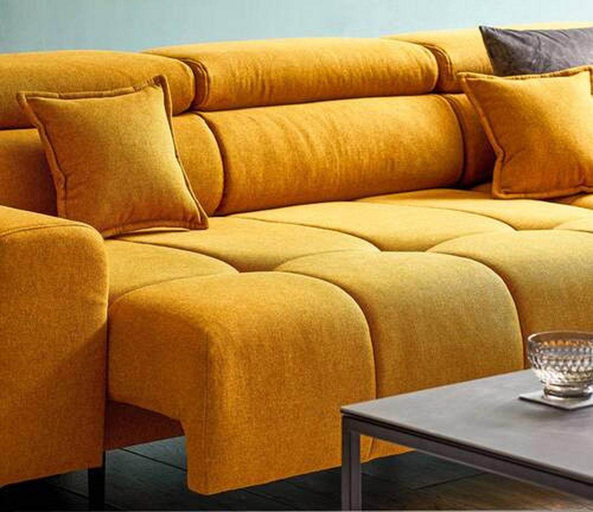 ECKSOFA Currygelb Webstoff  - Currygelb/Schwarz, Design, Textil/Metall (270/177cm) - Welnova