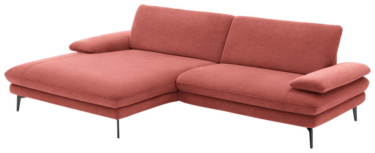 ECKSOFA in Velours Koralle  184/284 cm  - Koralle/Schwarz, Design, Textil/Metall (184/284cm) - Dieter Knoll