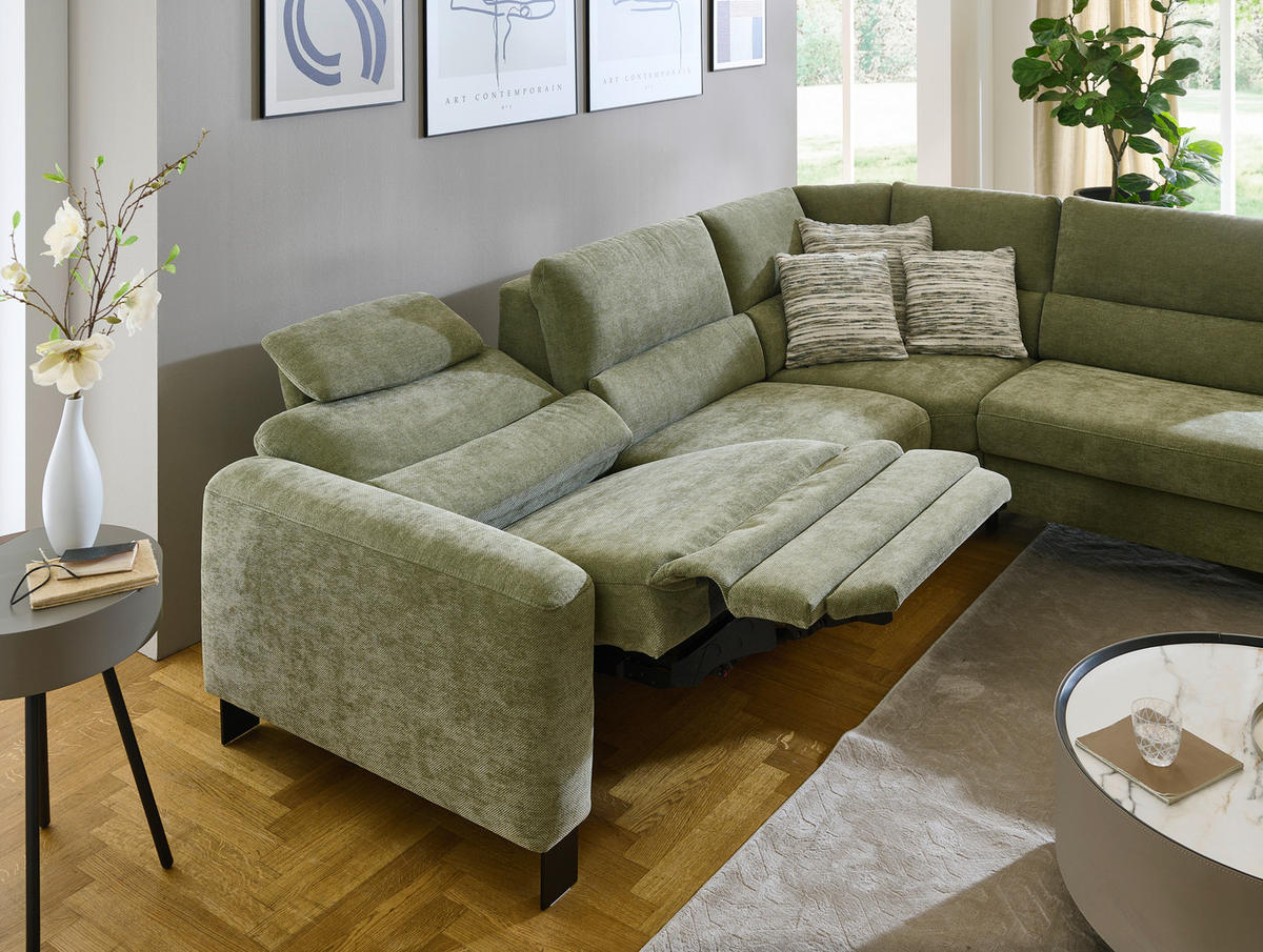 ECKSOFA Olivgrün Chenille  - Schwarz/Olivgrün, Design, Textil/Metall (285/248cm) - Beldomo Comfort