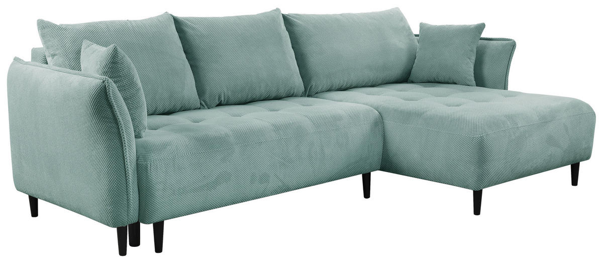 ECKSOFA in Chenille Mintgrün  - Schwarz/Mintgrün, Konventionell, Holz/Textil (290/160cm) - MID.YOU