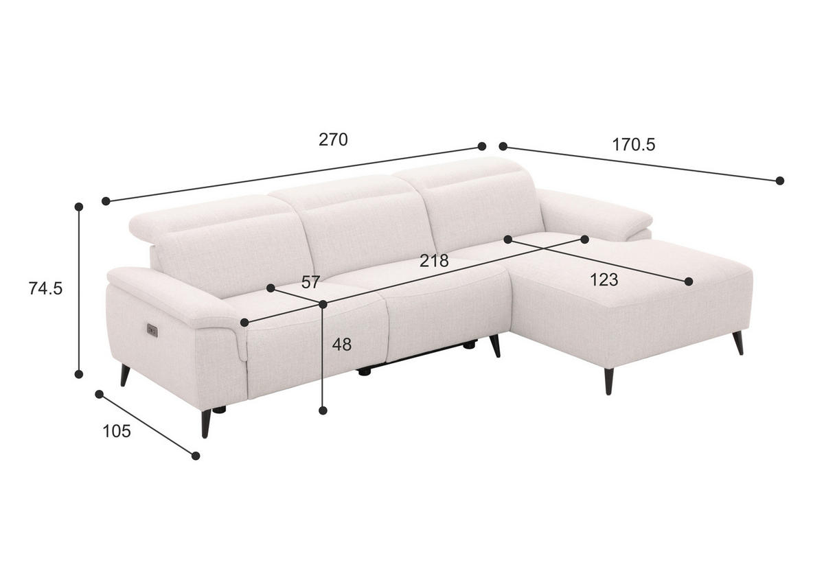 ECKSOFA inkl. Funktionen Hellgrau Leinenoptik  - Schwarzchrom/Hellgrau, Design, Holz/Kunststoff (270/75/171cm) - Xora