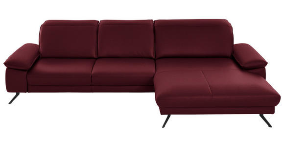ECKSOFA Rivello in Echtleder Weinrot  328/193 cm  - Weinrot/Schwarz, Design, Leder/Metall (328/193cm) - Dieter Knoll