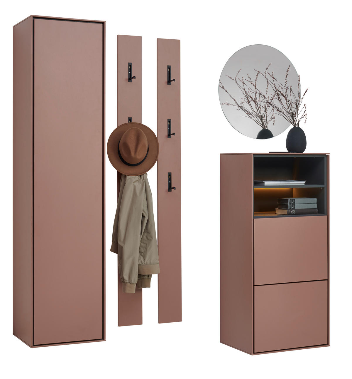 GARDEROBE 5-teilig  in 172/200/41 cm  - Graphitfarben/Braun, Design, Glas/Holzwerkstoff (172/200/41cm) - Voleo