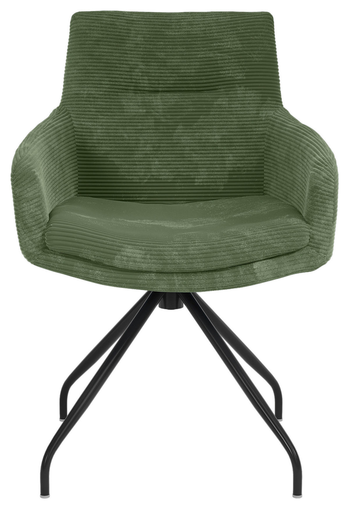 ARMLEHNSTUHL  Sitzfläche 360° drehbar, Gestellauswahl, Stoff-/Lederauswahl Cord  Olivgrün  - Schwarz/Olivgrün, Design, Textil/Metall (61/85/64cm) - Musterring